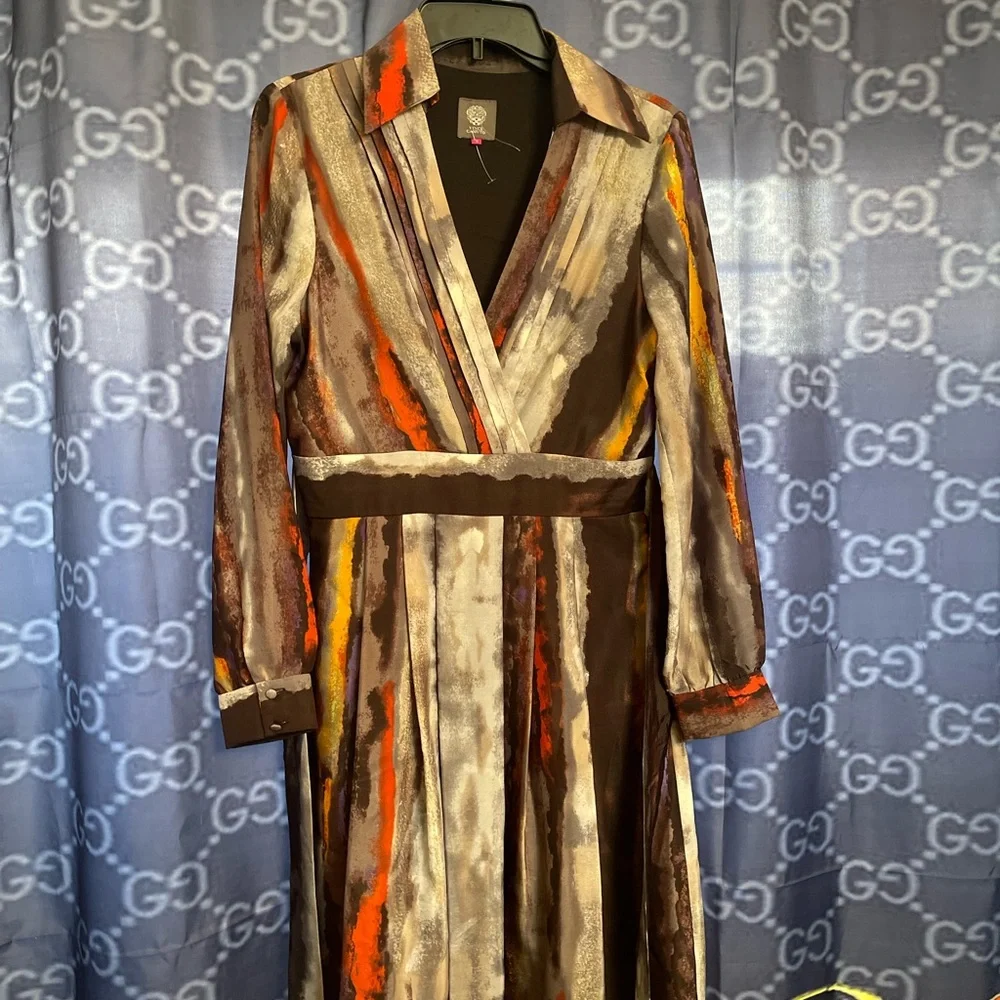 Vince Camuto Elegant Multicolor Women's faux wrap Dress size 8 pre owned V neck - Picture 1 of 13